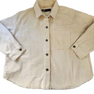 Zara Corduroy Shacket M Cream Frayed Hem Western Boho‎ Hiking Beach Layer Fall